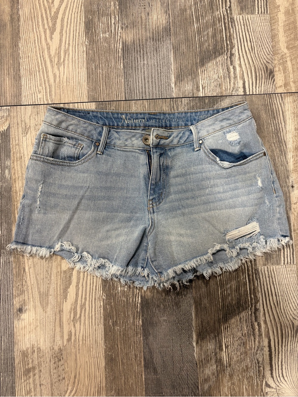Natural Reflections Light Wash Frayed Denim Shorts - Light Blue